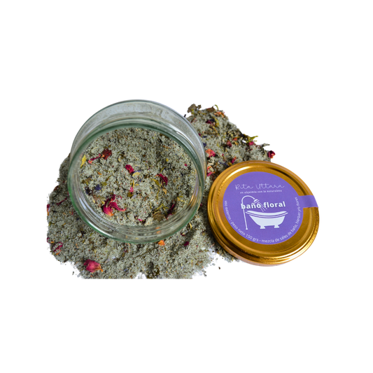 Rita Uttara floral bath x 150 gr. Organic Flowers: Blue Butterfly, Roses, Lavender. Hibiscus. Anti-inflammatory, Relaxing Effect, Menstrual pain. Improves sleep. Improves circulation. Eliminates toxins