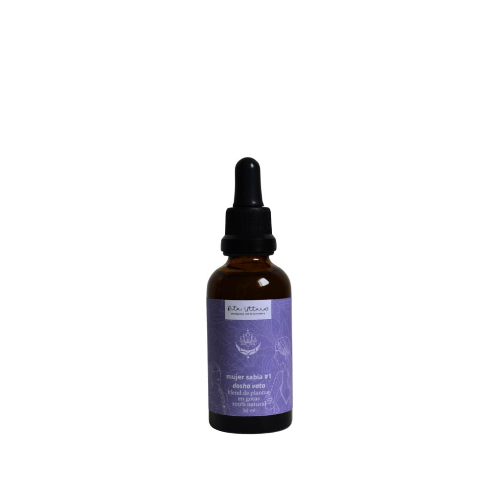 Mujer sabia #1. Blend de plantas en gotas. 100% natural. Vata dosha. Para síntomas de perimenopausia - menopausia. Especialmente para: mujeres donde predomina la energía: Aire, Éter. Dosha: Vata (ayurveda)