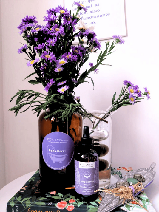 Adaptógenas Mujer. Blend de plantas en gotas. Ayuda a elevar la vitalidad, casos de estrés, fatiga, resistencia física. Síndrome de Burnout. Con maca, ashwagandha