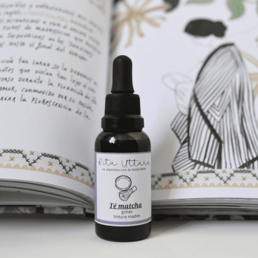 Té Matcha gotas. Tintura herbal. Armonía, respeto y la tranquilidad. Cólicos menstruales. Reduce estrés. Cuida uñas y piel. Salud ósea. Perimenopausia. Peso saludable