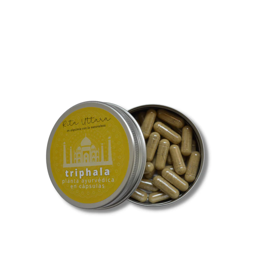 Triphala vegetable capsules. Heals and cleanses the body of toxins and impurities. Boosts the protective function of the immune system. Rejuvenates tissues. Ayurvedic herb.
