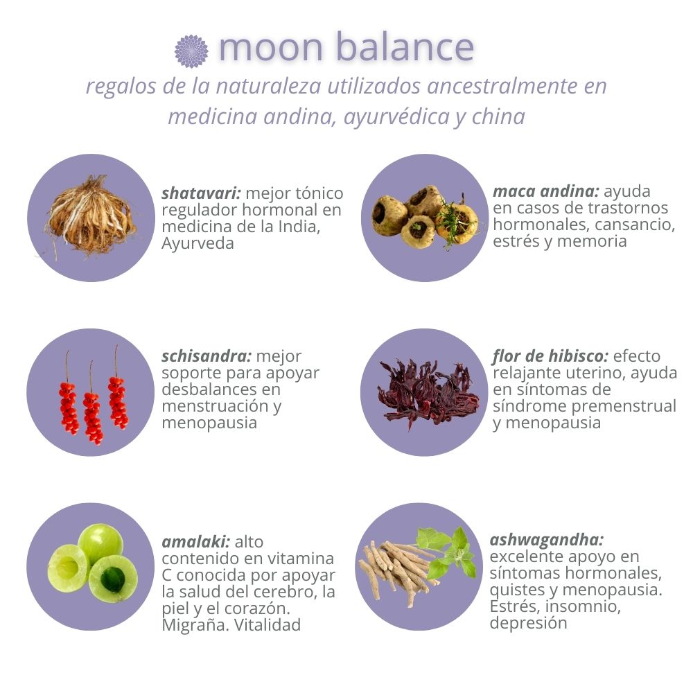 Moon balance x 100 gr. A true botanical treasure. Powdered mixture of plants, fruits, berries and flowers for women's well-being. Helps in the process of maintaining internal balance and hormonal health. Contains ingredients considered adaptogens