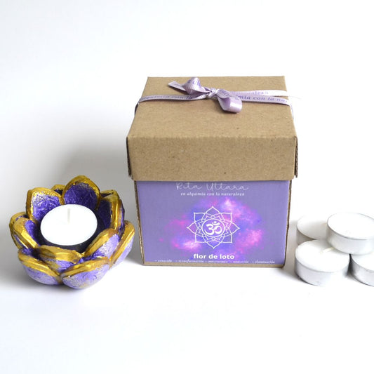 Lotus flower. Decorative ceramic candle holder to invoke the element of fire. Includes 6 tea lights and packaging. Hand painted