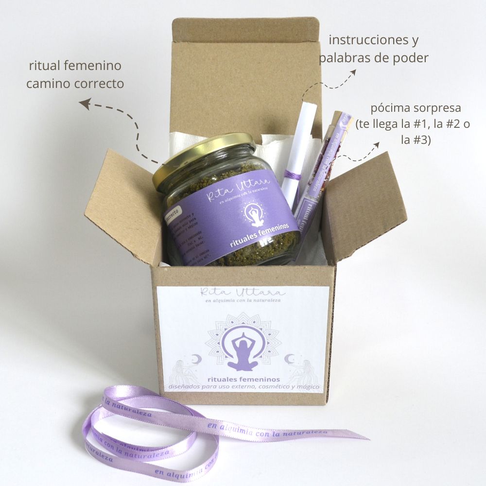 Ritual femenino Camino Correcto x 160 gramos. Incluye: pócima sorpresa, palabras de poder, instrucciones y caja de empaque. Diseñado solo para uso externo, cosmético y mágico