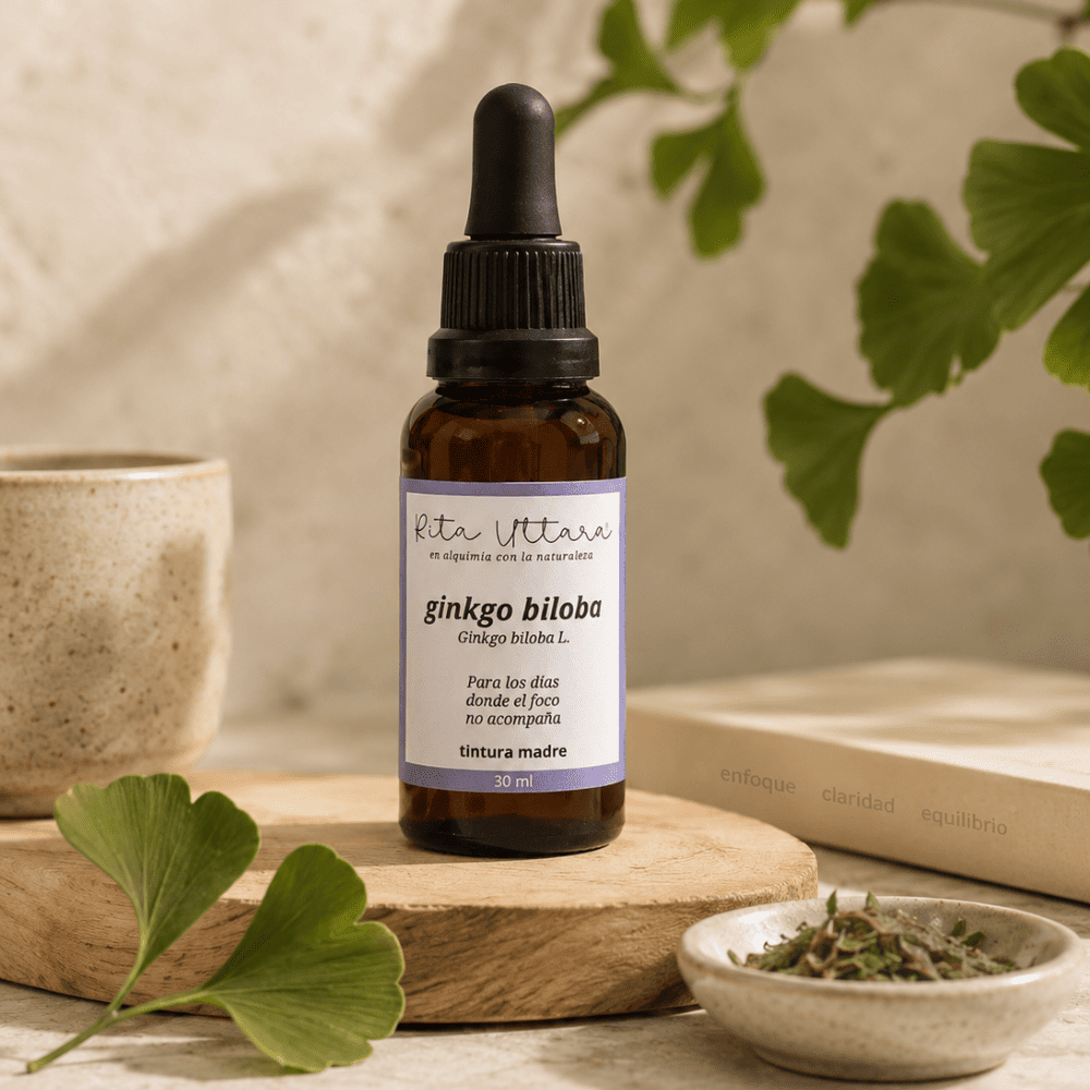 Ginkgo biloba. Foco y claridad mental en etapas de cambio hormonal. Gotas Extracto herbal. Tintura madre