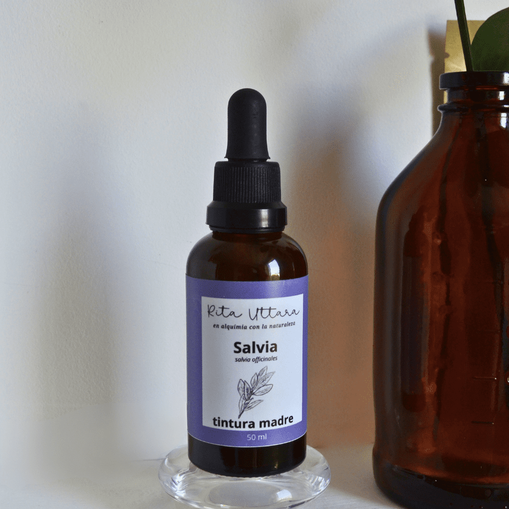 Salvia orgánica en gotas 50 ml. Reguladora hormonal, purifica la sangre. Útil en caso de menstruación dolorosa, escasa o irregular. Ayuda en caso de  infección vaginal. Sofocos Menopausia. Tintura