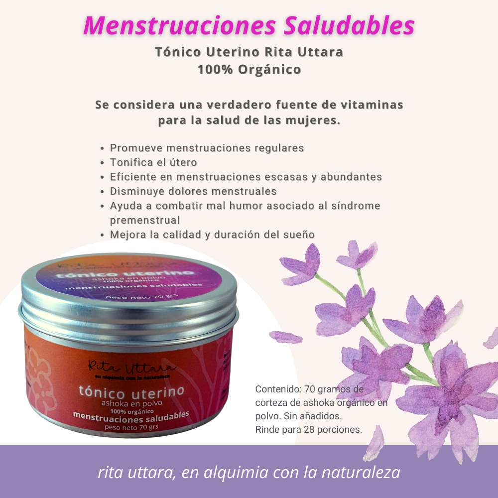 Tónico uterino orgánico x 70 gr. Producto ayurveda. Trastornos menstruales. Síndrome premenstrual. Disfunción ovárica. Sangrado excesivo. Desequilibrios hormonales