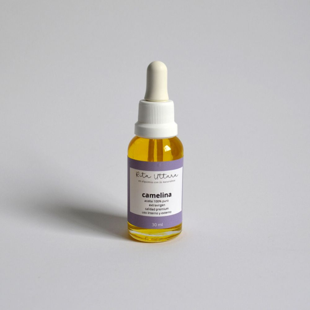 Aceite de Camelina. 100% puro. Calidad premium. Usos: Cosmética. Alimentos. Masajes. Elimina toxinas. Cuida el pelo. Botella vidrio 30 ml